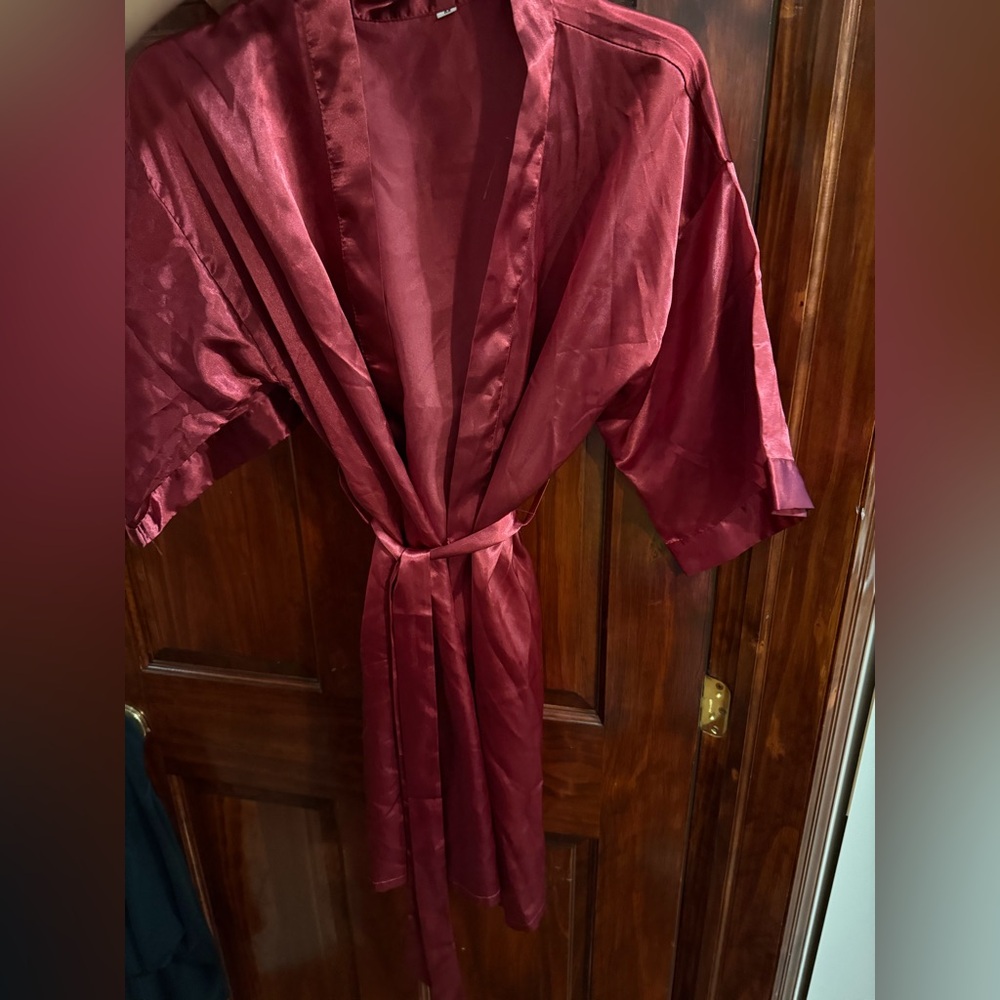 silky red robe! never worn!